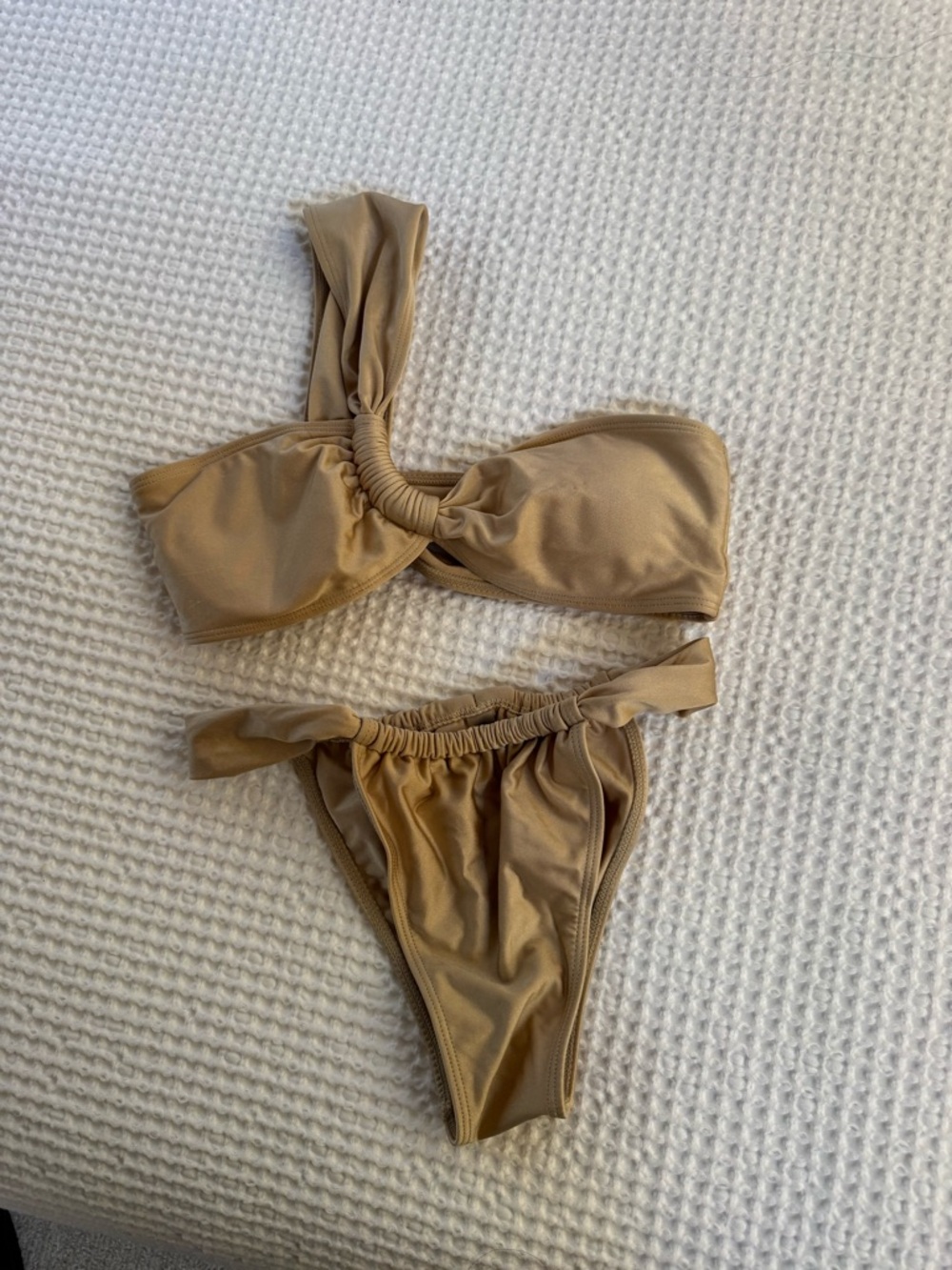 Zaful Beige One-Shoulder Swim Set • S